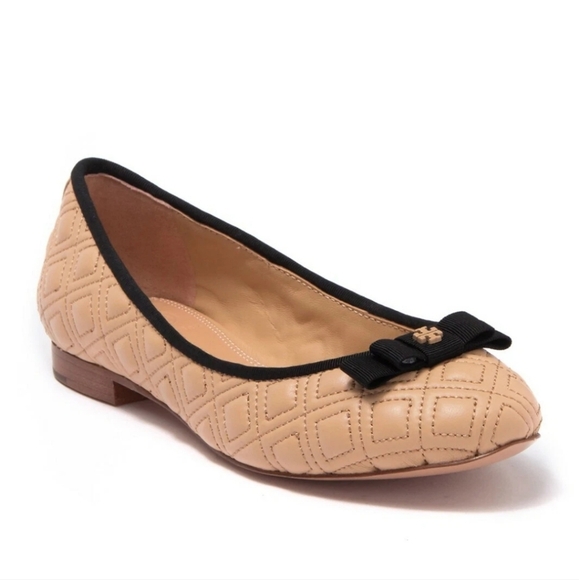 Tory Burch Marion Quiltet Ballet Flat in Light Oak Leather Sz 7.5, New! - Picture 1 of 4